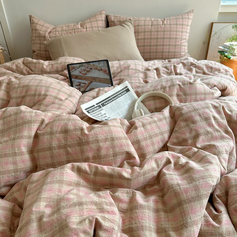 Комплект спално бельо от 100% памук, четири части, райета, тъкан на прежда, реактивно боядисване, тегло 2500–3000 г