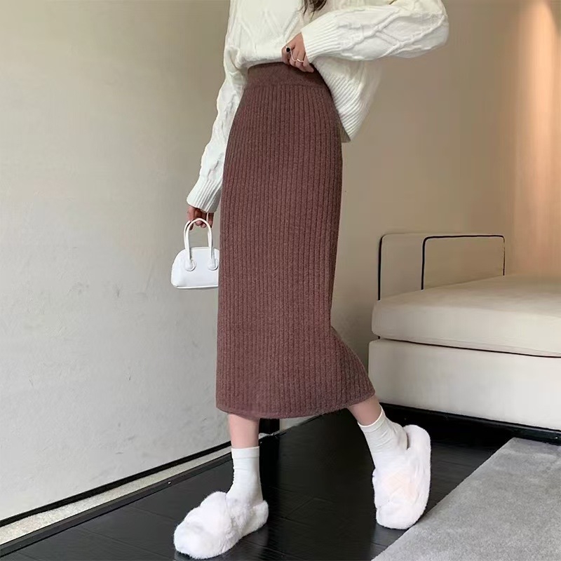 Fustă damă A-line, lungă, talie înaltă, despicare frontală, căptușită cu fleece, poliester 95%+