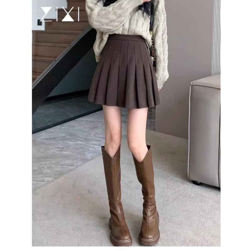 Fustă plisată din lână, evazată, mărime plus, talie înaltă, stil elegant; amestec lână-poliester 30–50%, elasticitate, potrivită pentru corpul în formă de pară