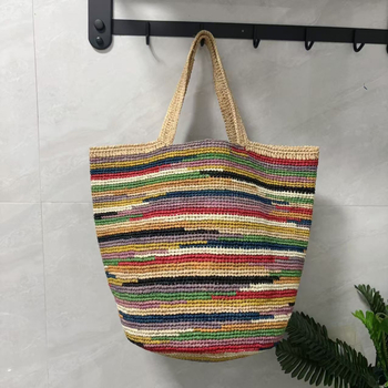 Bohemia Raffia táska nőknek, vödrös stílusú, nagy kapacitás, belső zseb a telefon számára, nyitott felső rész, dupla vállpánt