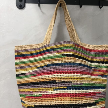 Bohemia Raffia táska nőknek, vödrös stílusú, nagy kapacitás, belső zseb a telefon számára, nyitott felső rész, dupla vállpánt