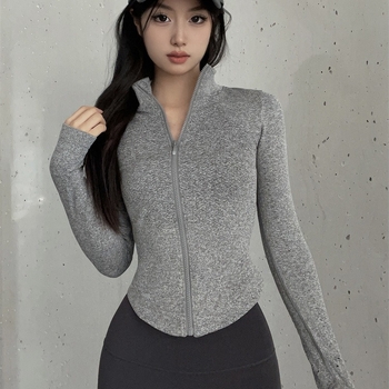 Gyorsan száradó edzés- és jóga kabát, hosszú ujjú, álló gallér, pamut-nylon keverék, 80% nylon, őszi viselet