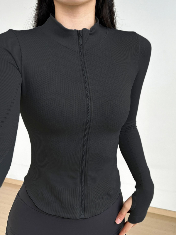 Gyorsan száradó edzés- és jóga kabát, hosszú ujjú, álló gallér, pamut-nylon keverék, 80% nylon, őszi viselet