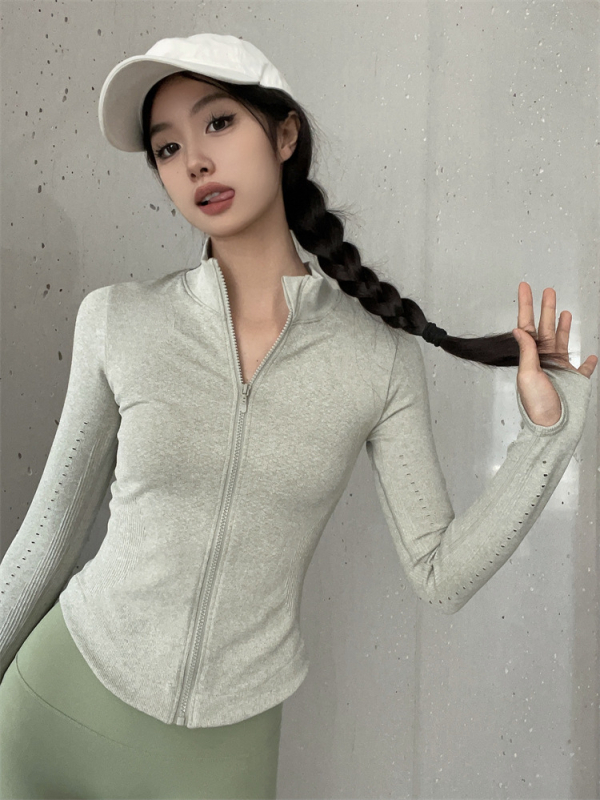 Gyorsan száradó edzés- és jóga kabát, hosszú ujjú, álló gallér, pamut-nylon keverék, 80% nylon, őszi viselet