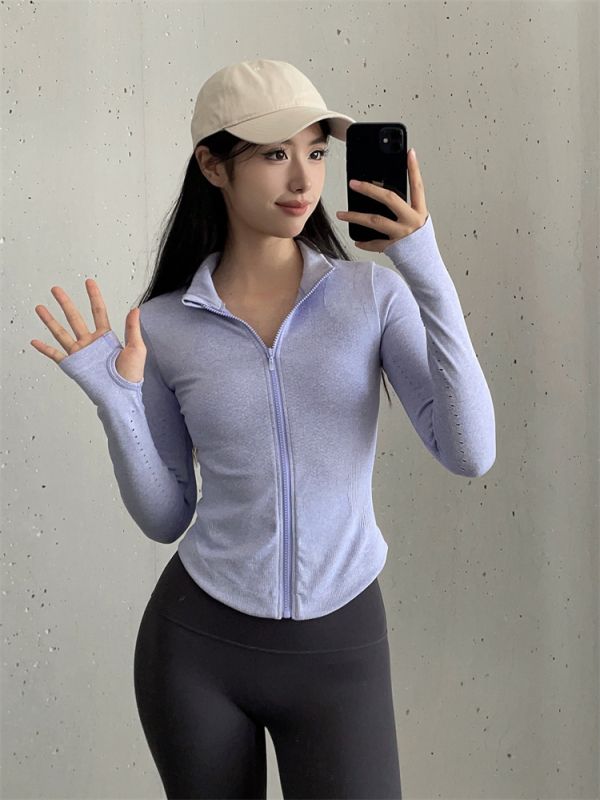 Gyorsan száradó edzés- és jóga kabát, hosszú ujjú, álló gallér, pamut-nylon keverék, 80% nylon, őszi viselet