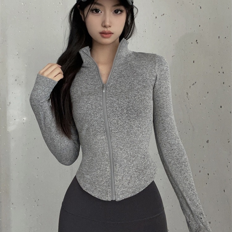 Gyorsan száradó edzés- és jóga kabát, hosszú ujjú, álló gallér, pamut-nylon keverék, 80% nylon, őszi viselet