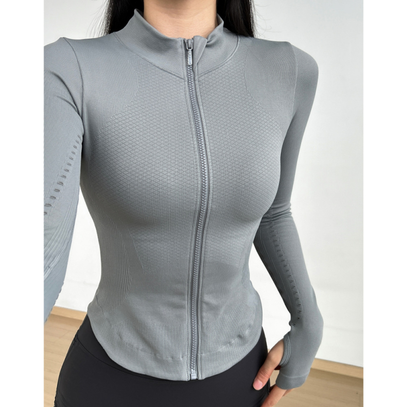 Gyorsan száradó edzés- és jóga kabát, hosszú ujjú, álló gallér, pamut-nylon keverék, 80% nylon, őszi viselet