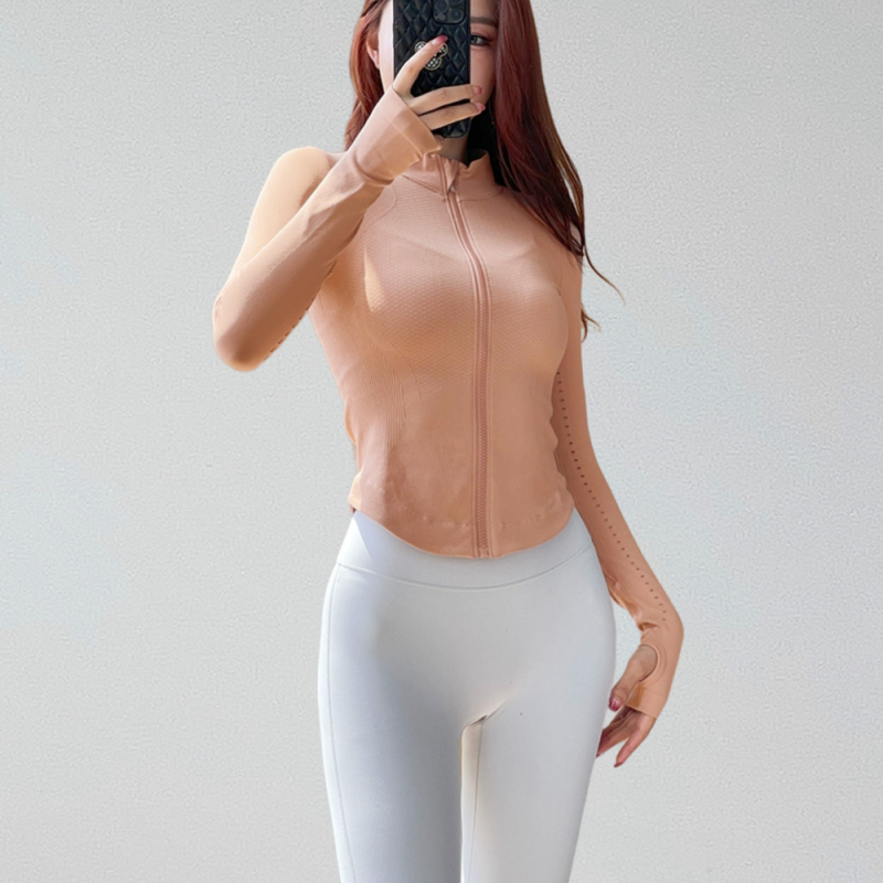 Gyorsan száradó edzés- és jóga kabát, hosszú ujjú, álló gallér, pamut-nylon keverék, 80% nylon, őszi viselet