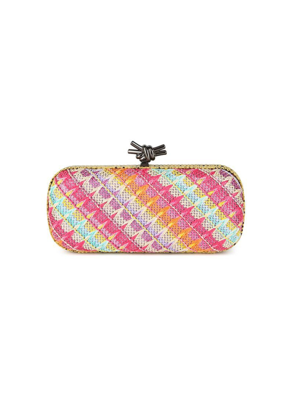 Geantă de seară din paie împletite pentru femei, formă orizontală pătrată, închidere cu lacăt, căptușeală poliester, primăvara 2025.