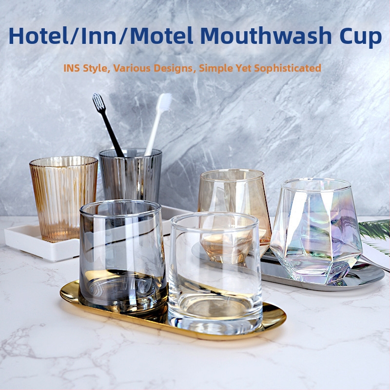 Hongjia Set din sticlă pentru apă, apă de gură și periuțe de dinți – formă neregulată, ecologic, structură dintr-un singur strat