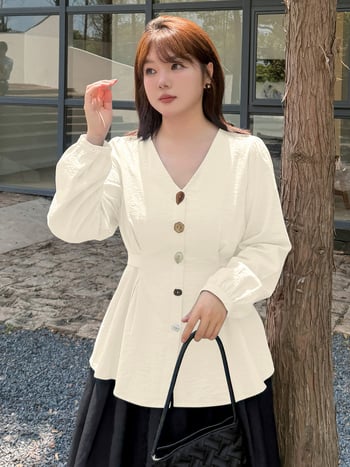 Női hosszúujjú ing V-nyakkal, pamut anyag, ősz 2025