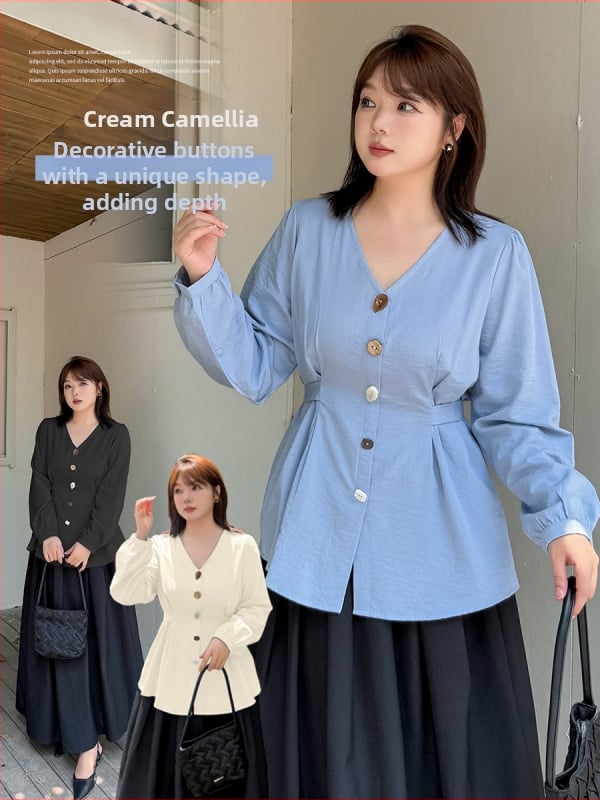 Női hosszúujjú ing V-nyakkal, pamut anyag, ősz 2025