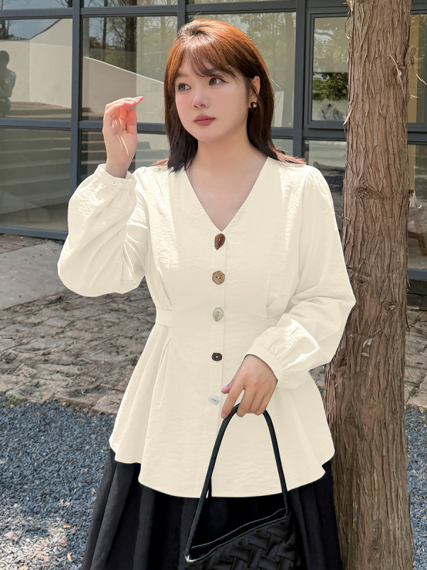 Női hosszúujjú ing V-nyakkal, pamut anyag, ősz 2025