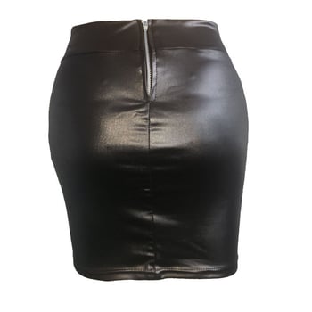 Fustă scurtă din piele artificială, material tricotat cu elastan, culoare uni, stil urban zilnic