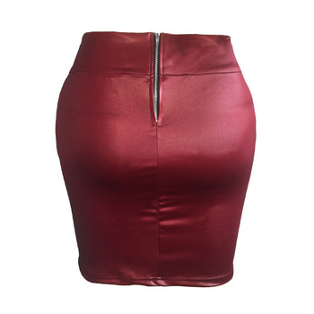 Fustă scurtă din piele artificială, material tricotat cu elastan, culoare uni, stil urban zilnic