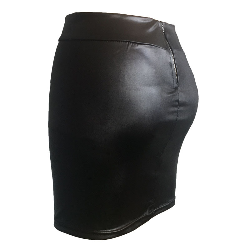 Fustă scurtă din piele artificială, material tricotat cu elastan, culoare uni, stil urban zilnic