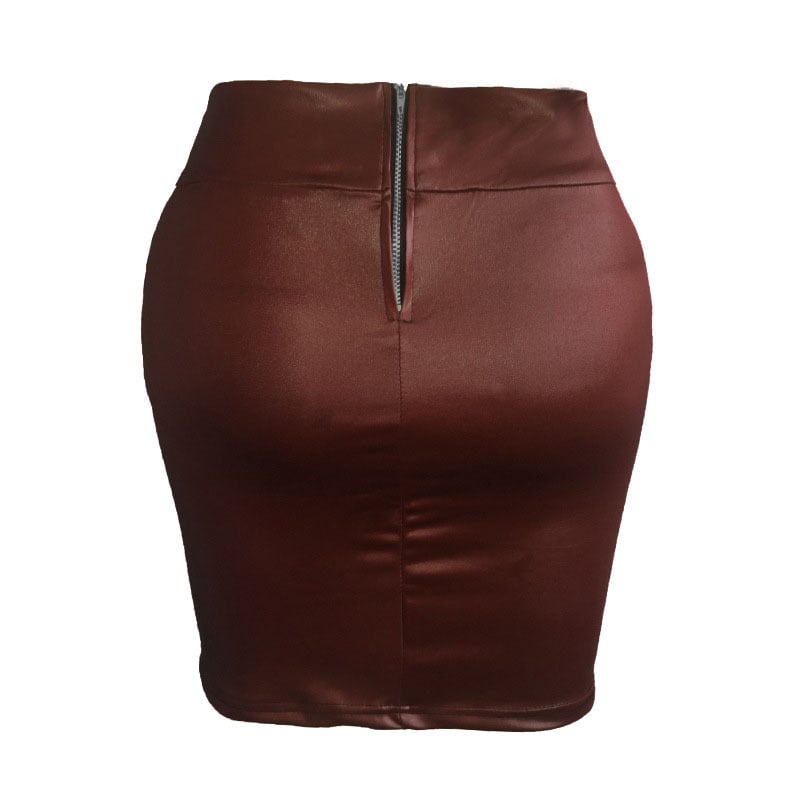 Fustă scurtă din piele artificială, material tricotat cu elastan, culoare uni, stil urban zilnic