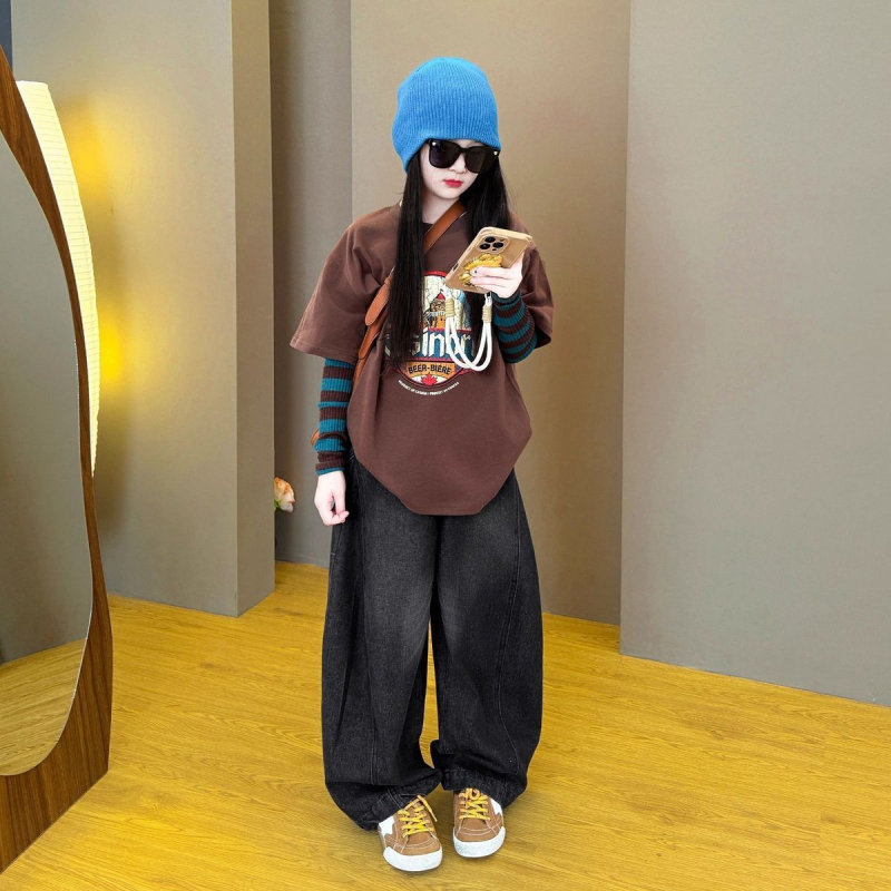 Kisgyerekek számára készült koreai stílusú két darabos szett: hosszú ujjú felső és nadrág, 2025 tavasz–ősz