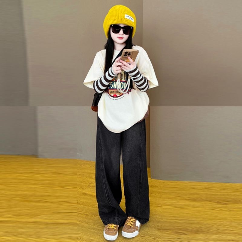 Kisgyerekek számára készült koreai stílusú két darabos szett: hosszú ujjú felső és nadrág, 2025 tavasz–ősz