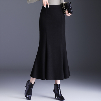 Fustă midi cu coadă de pește - talie înaltă, poliester, microelastic