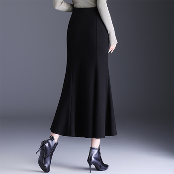 Fustă midi cu coadă de pește - talie înaltă, poliester, microelastic