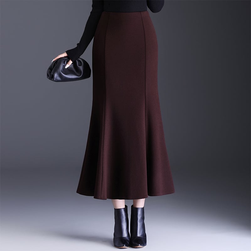 Fustă midi cu coadă de pește - talie înaltă, poliester, microelastic