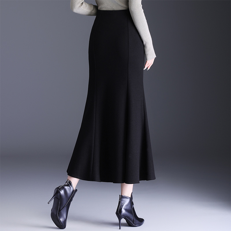 Fustă midi cu coadă de pește - talie înaltă, poliester, microelastic