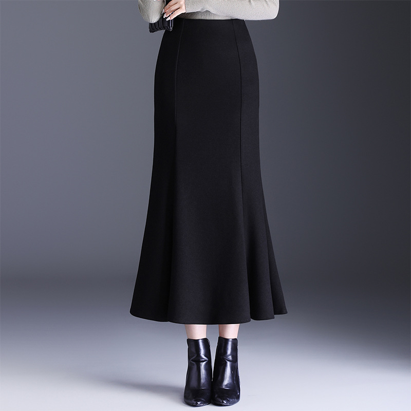 Fustă midi cu coadă de pește - talie înaltă, poliester, microelastic