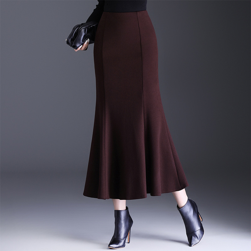 Fustă midi cu coadă de pește - talie înaltă, poliester, microelastic