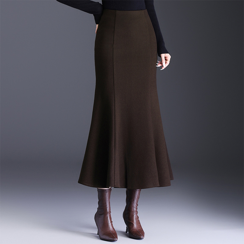 Fustă midi cu coadă de pește - talie înaltă, poliester, microelastic