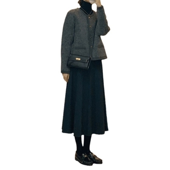 Fustă A-line midi din lână cu spandex, micro-elastică, Primăvara 2025