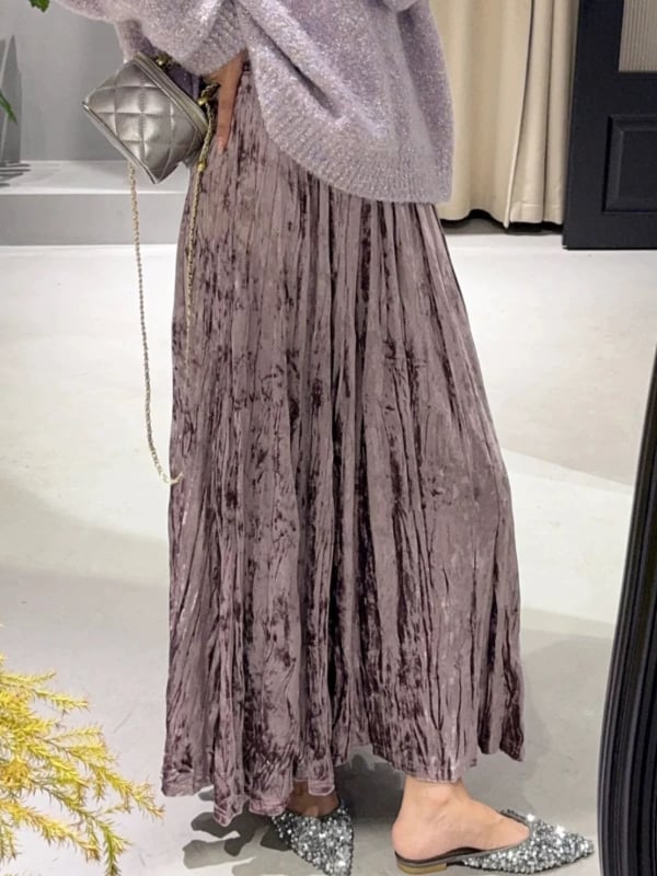 Fustă plisată în linie A, lungă, din poliester, conținut poliester 80-90%, Toamnă 2025.