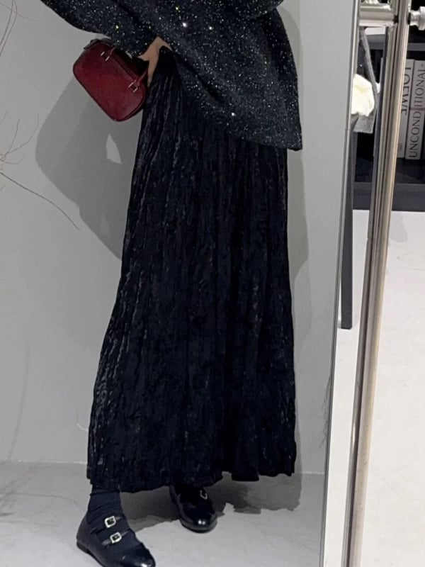 Fustă plisată în linie A, lungă, din poliester, conținut poliester 80-90%, Toamnă 2025.