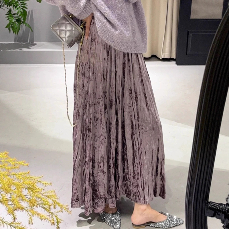 Fustă plisată în linie A, lungă, din poliester, conținut poliester 80-90%, Toamnă 2025.