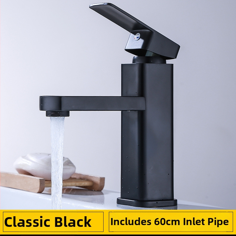 Robinet pentru chiuvetă din oțel inoxidabil — model patrul, robinet amestecător cu disc ceramic, montaj tip șezut/în picioare, mecanism de ridicare