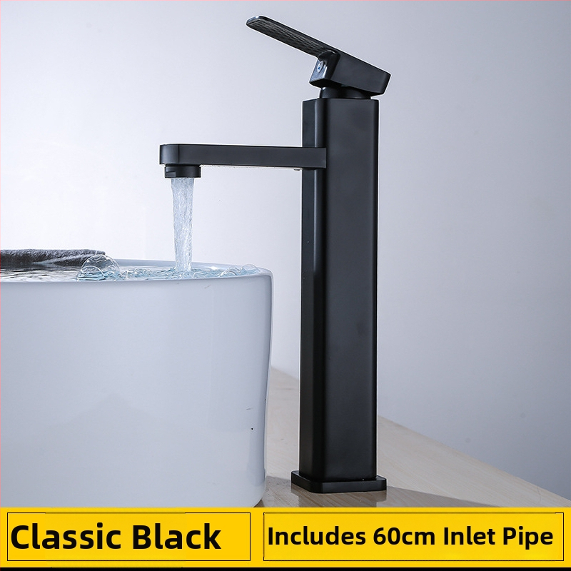 Robinet pentru chiuvetă din oțel inoxidabil — model patrul, robinet amestecător cu disc ceramic, montaj tip șezut/în picioare, mecanism de ridicare