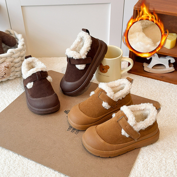Ghete de iarnă pentru copii, stil coreean, închidere Velcro, căptușite cu fleece, talpă groasă, partea superioară din piele artificială, Origine Taizhou, Zhejiang, Brand Stupid Frog