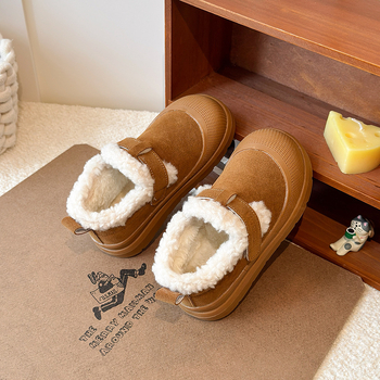 Ghete de iarnă pentru copii, stil coreean, închidere Velcro, căptușite cu fleece, talpă groasă, partea superioară din piele artificială, Origine Taizhou, Zhejiang, Brand Stupid Frog