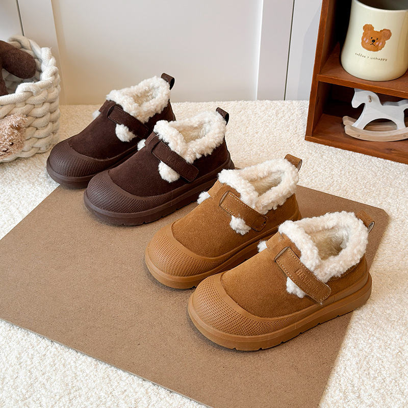 Ghete de iarnă pentru copii, stil coreean, închidere Velcro, căptușite cu fleece, talpă groasă, partea superioară din piele artificială, Origine Taizhou, Zhejiang, Brand Stupid Frog