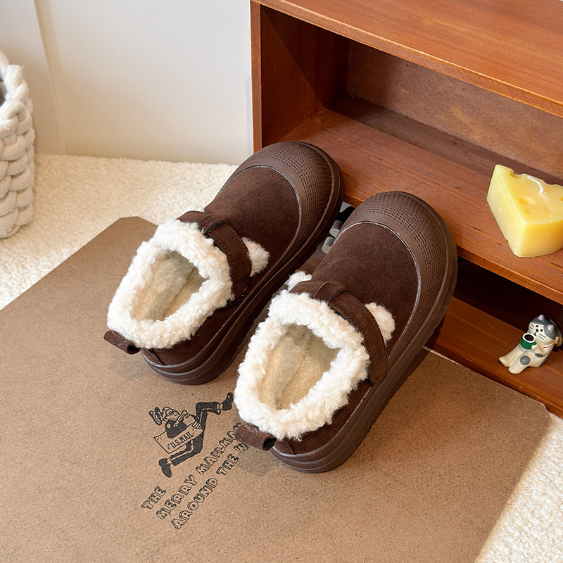 Ghete de iarnă pentru copii, stil coreean, închidere Velcro, căptușite cu fleece, talpă groasă, partea superioară din piele artificială, Origine Taizhou, Zhejiang, Brand Stupid Frog