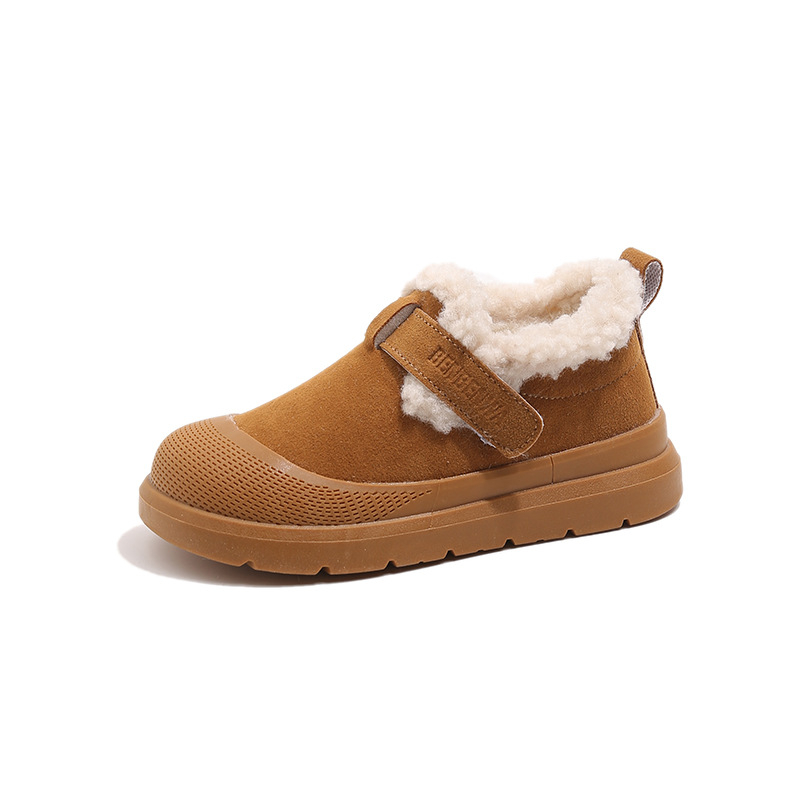 Ghete de iarnă pentru copii, stil coreean, închidere Velcro, căptușite cu fleece, talpă groasă, partea superioară din piele artificială, Origine Taizhou, Zhejiang, Brand Stupid Frog