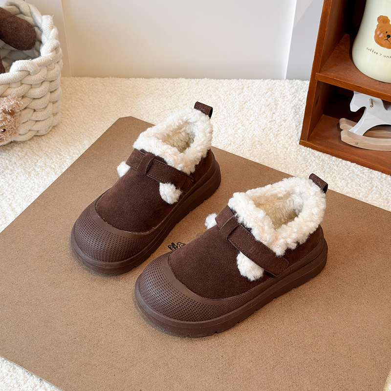 Ghete de iarnă pentru copii, stil coreean, închidere Velcro, căptușite cu fleece, talpă groasă, partea superioară din piele artificială, Origine Taizhou, Zhejiang, Brand Stupid Frog