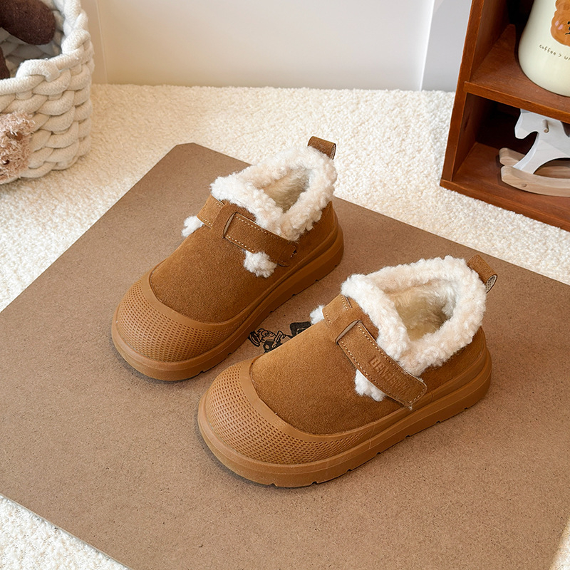 Ghete de iarnă pentru copii, stil coreean, închidere Velcro, căptușite cu fleece, talpă groasă, partea superioară din piele artificială, Origine Taizhou, Zhejiang, Brand Stupid Frog