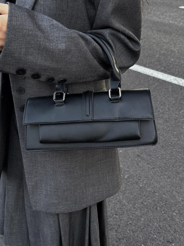 Geantă PU unisex, stil franțuzesc retro, formă orizontal pătrată, închidere cu clapetă, toamna 2025