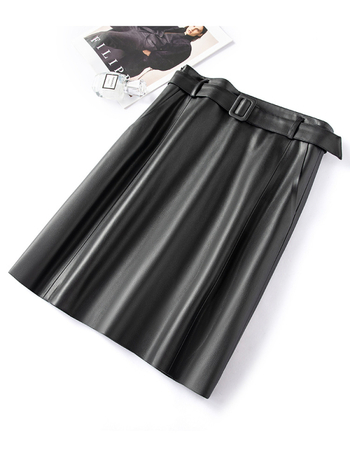 Fustă midi din piele PU, plisată – culoare solidă, textură gravată, micro-elastică