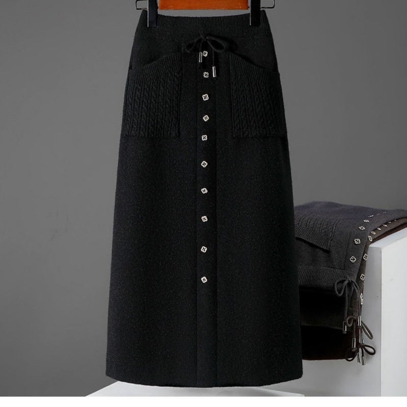 Fustă tricotată pentru femei, model 3D, poliester, evazată, lungime medie