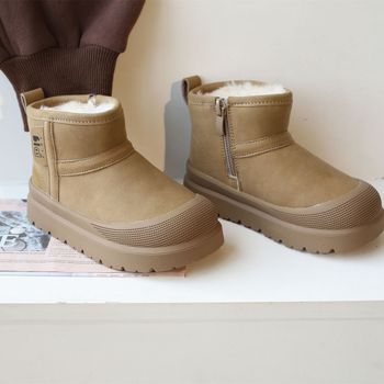 Cizme unisex pentru copii, iarnă impermeabile pentru zăpadă, căptușite cu fleece, partea superioară din piele microfibră, talpă din cauciuc