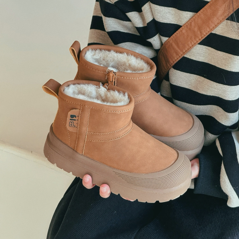 Cizme unisex pentru copii, iarnă impermeabile pentru zăpadă, căptușite cu fleece, partea superioară din piele microfibră, talpă din cauciuc