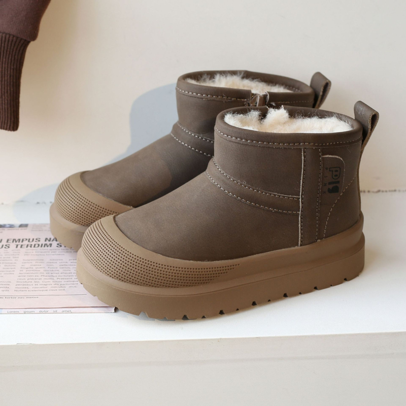 Cizme unisex pentru copii, iarnă impermeabile pentru zăpadă, căptușite cu fleece, partea superioară din piele microfibră, talpă din cauciuc