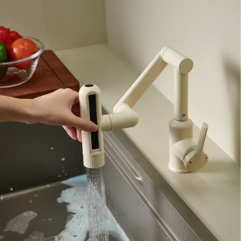 Robinet pentru chiuvetă, din oțel inoxidabil, nucleu ceramic al valvei, 0–90°C, 0,8 MPa, design cu articulație unică